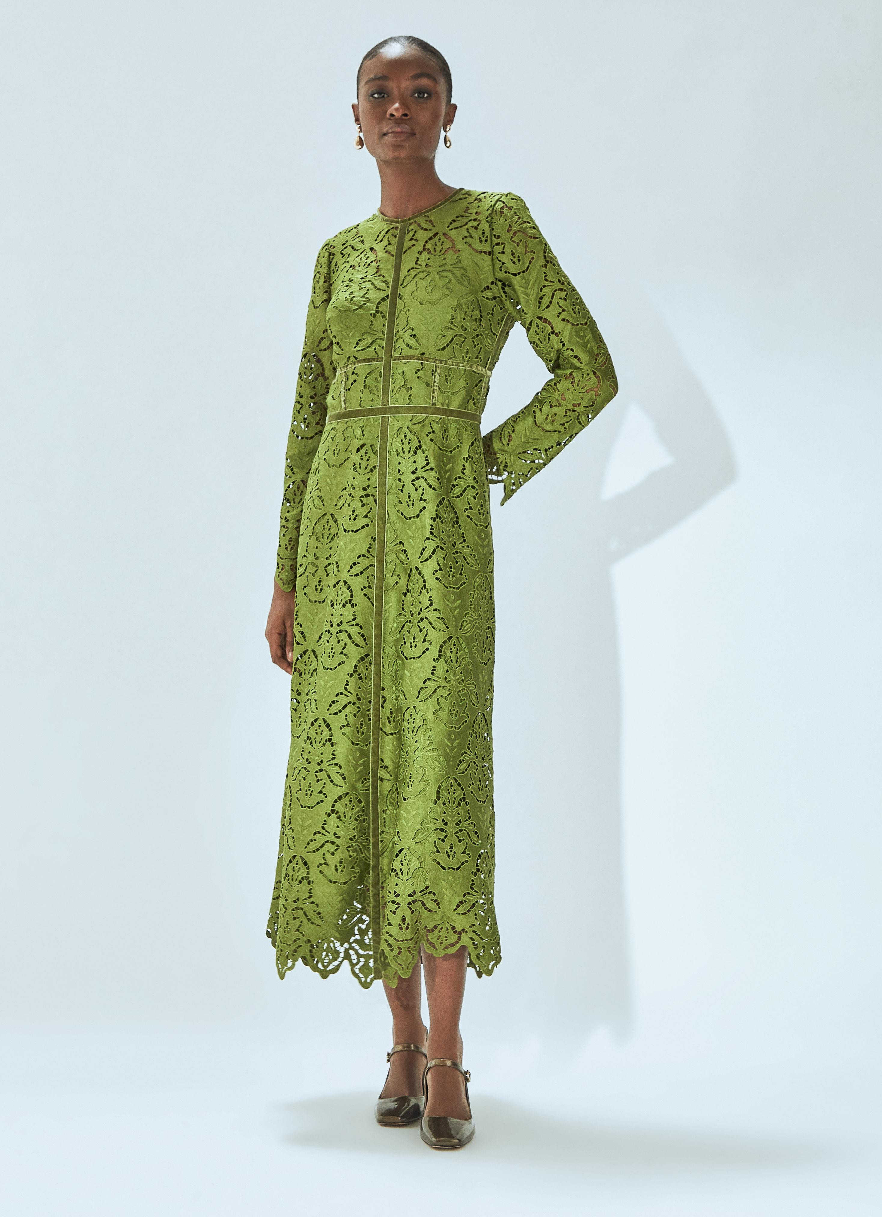 Gracie Moss Green Velvet Trimmed Lace Dress | Dinner Party